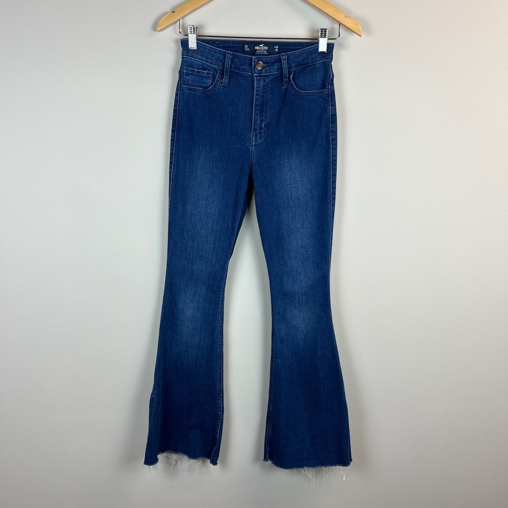 Hollister High Rise‎ Flare Jeans Womens 26 Frayed Hem Y2K 70s Retro Boho Chic 3S